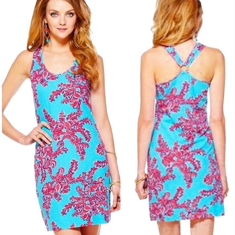 LILLY PULITZER Cotton Shore Tank Dress Searulean Blue Rhode Island Reef, Large